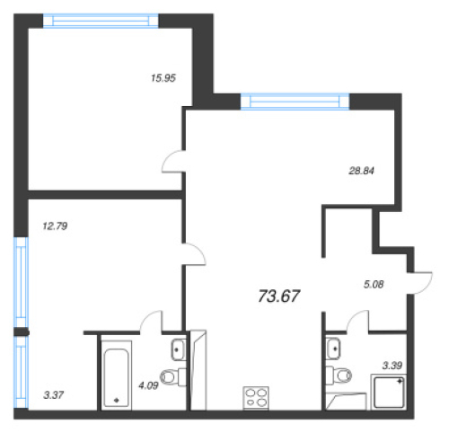 2-комнатная квартира №53 в: Avant: 73.51 м²; этаж: 2 - купить в Санкт-Петербурге