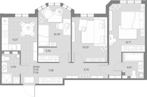 3-комнатная квартира, 77.14 м²; этаж: 2 - купить в Санкт-Петербурге