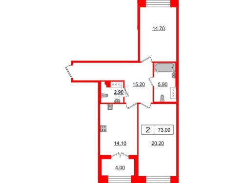 2-комнатная квартира, 73 м²; этаж: 5 - купить в Санкт-Петербурге