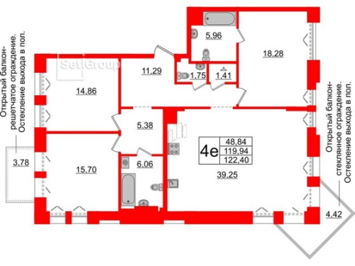 3-комнатная квартира, 119.94 м²; этаж: 6 - купить в Санкт-Петербурге