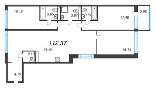 3-комнатная квартира №53 в: Avant: 112.37 м²; этаж: 3 - купить в Санкт-Петербурге