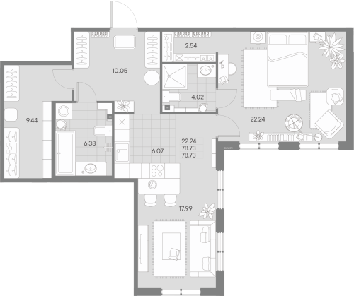 1-комнатная квартира №41 в: AMO: 78.73 м²; этаж: 1 - купить в Санкт-Петербурге