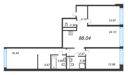 3-комнатная квартира №53 в: Avant: 88.04 м²; этаж: 4 - купить в Санкт-Петербурге