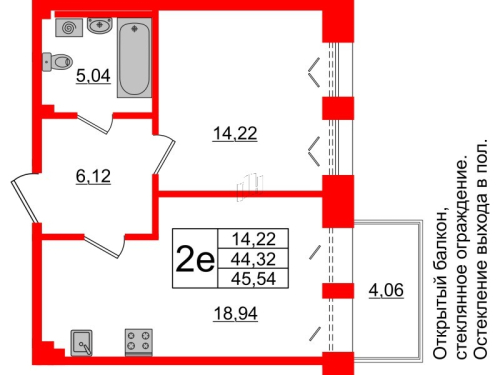 1-комнатная квартира, 44.32 м²; этаж: 3 - купить в Санкт-Петербурге