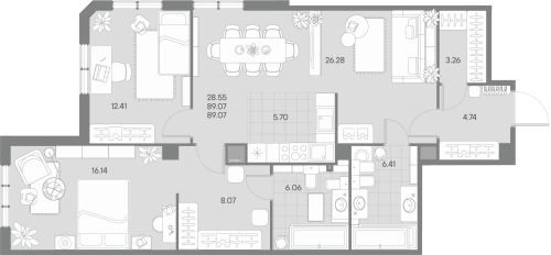 1-комнатная квартира №41 в: AMO: 89.07 м²; этаж: 2 - купить в Санкт-Петербурге