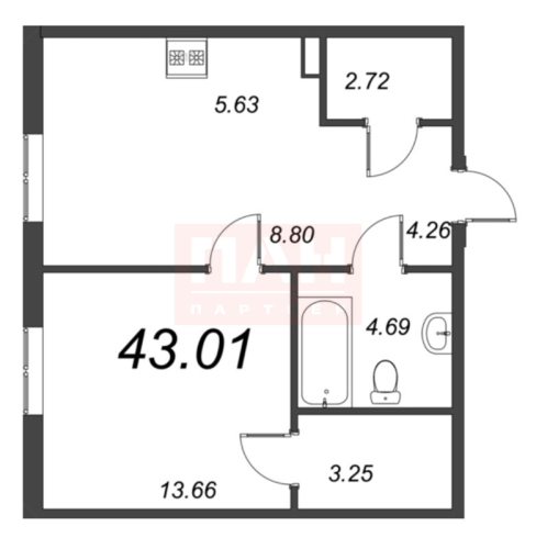 1-комнатная квартира №41 в: AMO: 44.7 м²; этаж: 5 - купить в Санкт-Петербурге
