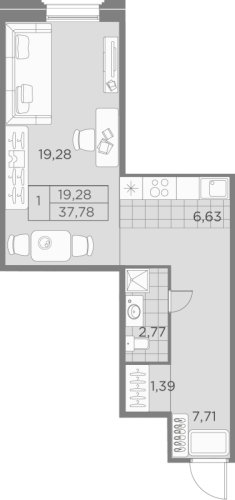 1-комнатная квартира, 37.78 м²; этаж: 8 - купить в Санкт-Петербурге