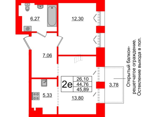 1-комнатная квартира, 44.76 м²; этаж: 6 - купить в Санкт-Петербурге