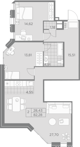 2-комнатная квартира, 82.28 м²; этаж: 2 - купить в Санкт-Петербурге