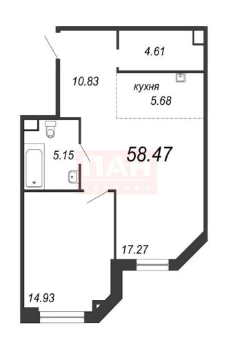 1-комнатная квартира, 59.2 м²; этаж: 4 - купить в Санкт-Петербурге
