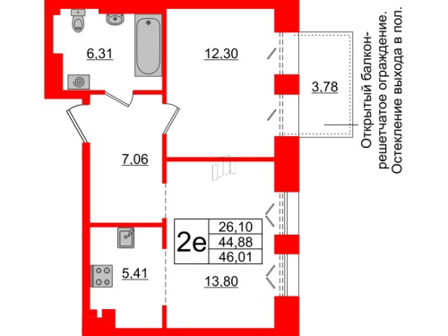 1-комнатная квартира № в: IMPERIAL CLUB: 44.88 м²; этаж: 5 - купить в Санкт-Петербурге