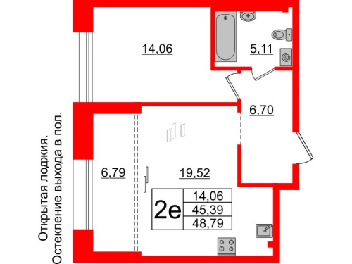 1-комнатная квартира, 45.39 м²; этаж: 2 - купить в Санкт-Петербурге