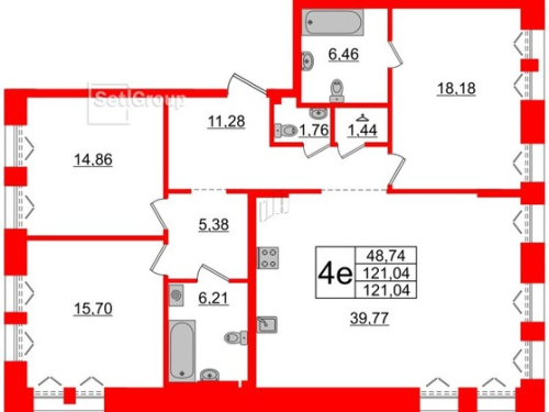 3-комнатная квартира № в: IMPERIAL CLUB: 121.04 м²; этаж: 2 - купить в Санкт-Петербурге