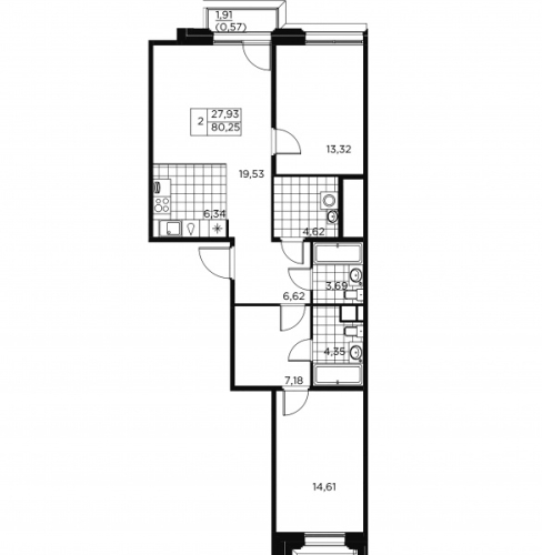 2-комнатная квартира, 81.1 м²; этаж: 3 - купить в Санкт-Петербурге
