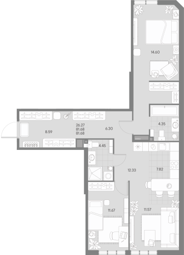 2-комнатная квартира, 81.68 м²; этаж: 4 - купить в Санкт-Петербурге