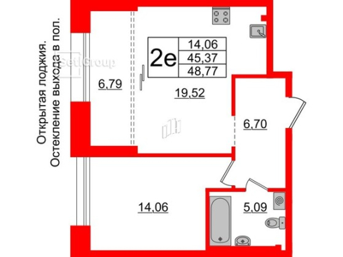 1-комнатная квартира, 45.37 м²; этаж: 2 - купить в Санкт-Петербурге