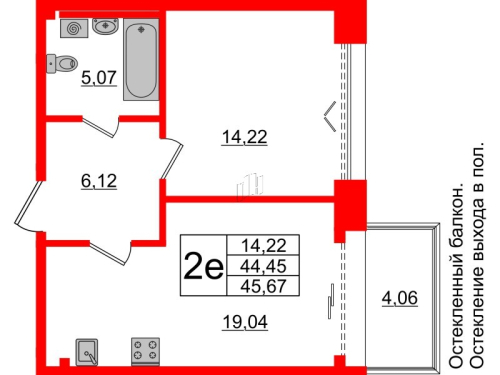 1-комнатная квартира, 44.45 м²; этаж: 2 - купить в Санкт-Петербурге