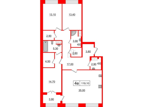 3-комнатная квартира, 119.1 м²; этаж: 2 - купить в Санкт-Петербурге