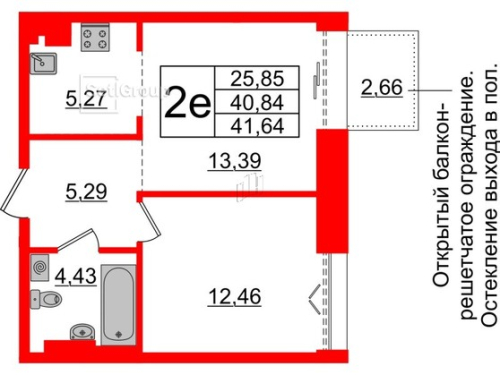 1-комнатная квартира № в: IMPERIAL CLUB: 40.84 м²; этаж: 6 - купить в Санкт-Петербурге