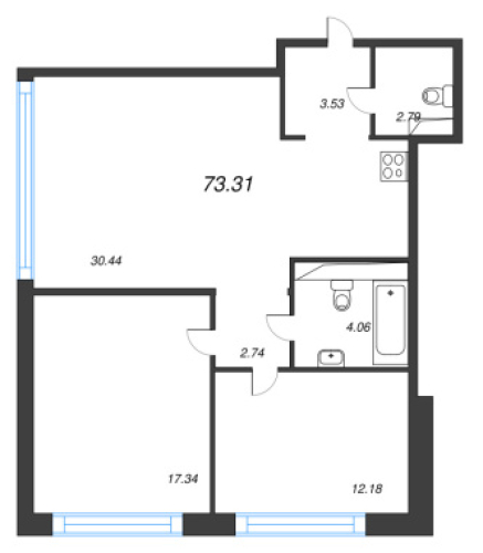 2-комнатная квартира №53 в: Avant: 73.31 м²; этаж: 2 - купить в Санкт-Петербурге