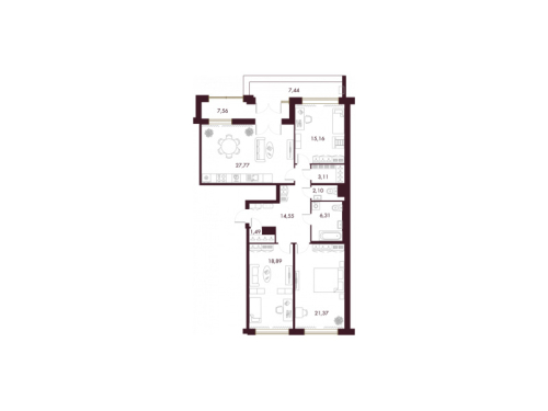 3-комнатная квартира, 116.8 м²; этаж: 7 - купить в Санкт-Петербурге