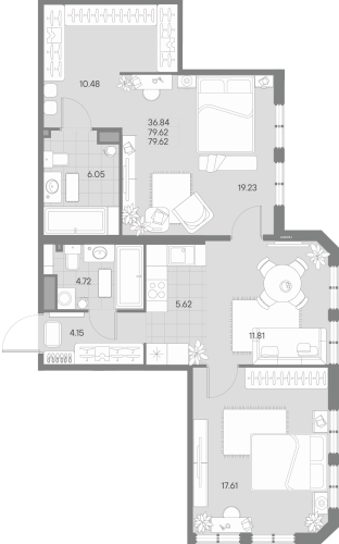 2-комнатная квартира, 79.62 м²; этаж: 4 - купить в Санкт-Петербурге