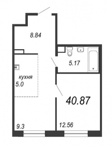 1-комнатная квартира, 40.87 м²; этаж: 4 - купить в Санкт-Петербурге