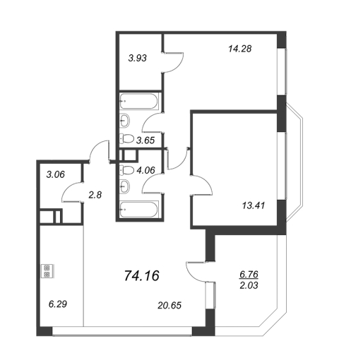 2-комнатная квартира, 74.44 м²; этаж: 9 - купить в Санкт-Петербурге
