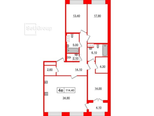 3-комнатная квартира, 114.4 м²; этаж: 3 - купить в Санкт-Петербурге