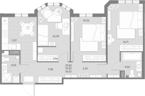 3-комнатная квартира, 76.52 м²; этаж: 3 - купить в Санкт-Петербурге