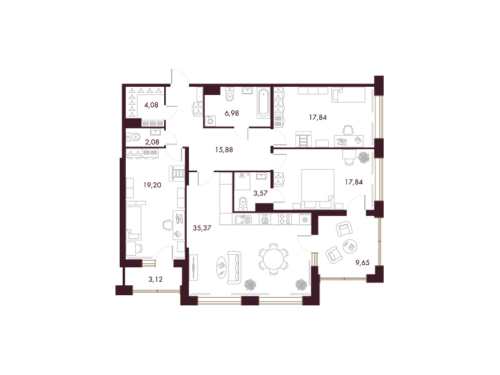 3-комнатная квартира, 129.2 м²; этаж: 5 - купить в Санкт-Петербурге