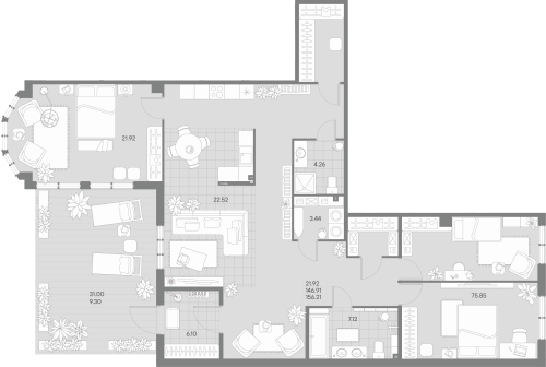 3-комнатная квартира, 156.21 м²; этаж: 1 - купить в Санкт-Петербурге
