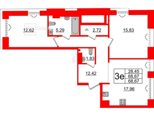 2-комнатная квартира, 68.67 м²; этаж: 6 - купить в Санкт-Петербурге