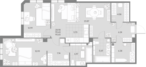 2-комнатная квартира, 95.65 м²; этаж: 1 - купить в Санкт-Петербурге