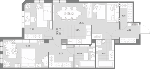 1-комнатная квартира №41 в: AMO: 89.07 м²; этаж: 5 - купить в Санкт-Петербурге