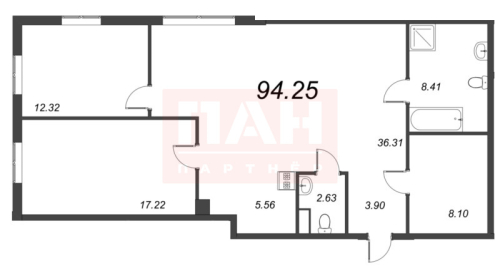 2-комнатная квартира, 94.25 м²; этаж: 5 - купить в Санкт-Петербурге