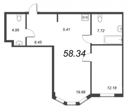 1-комнатная квартира, 59.67 м²; этаж: 2 - купить в Санкт-Петербурге