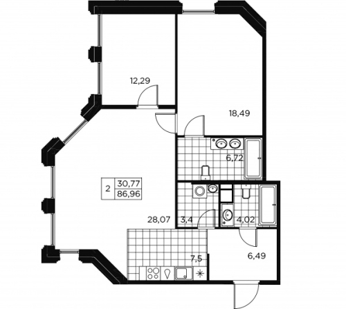 2-комнатная квартира, 87.24 м²; этаж: 6 - купить в Санкт-Петербурге