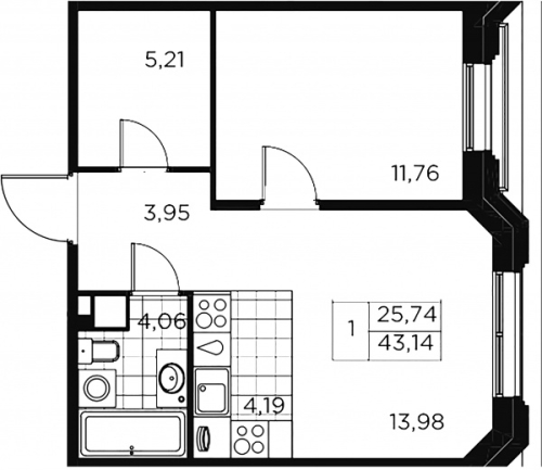 1-комнатная квартира, 43.14 м²; этаж: 7 - купить в Санкт-Петербурге