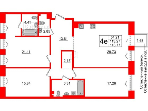 3-комнатная квартира, 113.27 м²; этаж: 4 - купить в Санкт-Петербурге