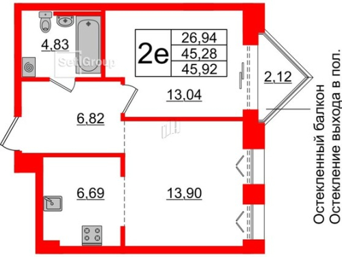 1-комнатная квартира, 45.28 м²; этаж: 3 - купить в Санкт-Петербурге