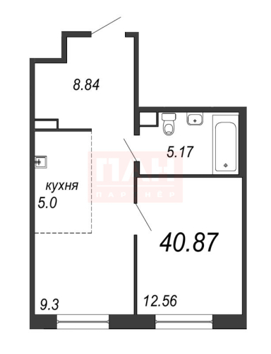 1-комнатная квартира, 40.9 м²; этаж: 3 - купить в Санкт-Петербурге