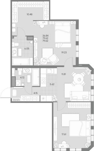 2-комнатная квартира, 79.62 м²; этаж: 3 - купить в Санкт-Петербурге