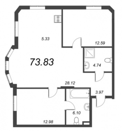 2-комнатная квартира, 73.83 м²; этаж: 3 - купить в Санкт-Петербурге