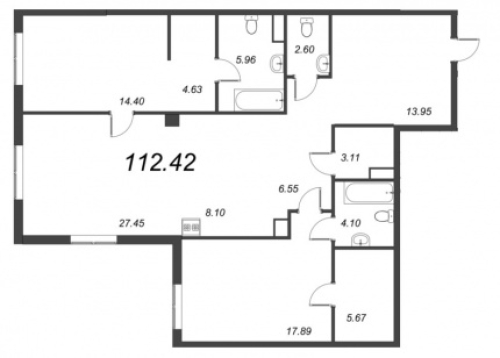 2-комнатная квартира №41к2 в: AMO: 112.7 м²; этаж: 6 - купить в Санкт-Петербурге