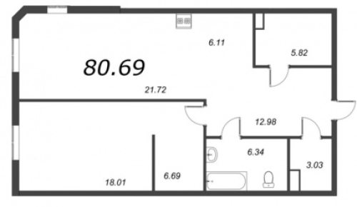 1-комнатная квартира, 81.18 м²; этаж: 6 - купить в Санкт-Петербурге