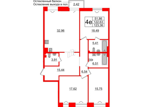 3-комнатная квартира, 122.63 м²; этаж: 5 - купить в Санкт-Петербурге