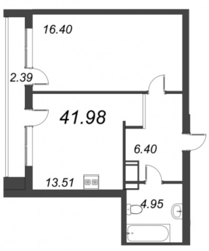 1-комнатная квартира №72к2 в: ID MOSKOVSKY: 41.98 м²; этаж: 3 - купить в Санкт-Петербурге