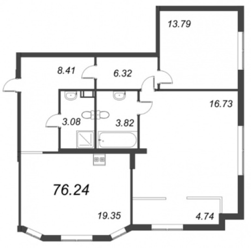 2-комнатная квартира, 76.24 м²; этаж: 3 - купить в Санкт-Петербурге