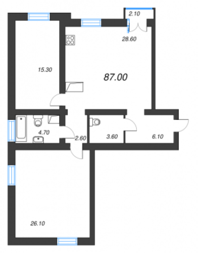 2-комнатная квартира, 86.5 м²; этаж: 4 - купить в Санкт-Петербурге